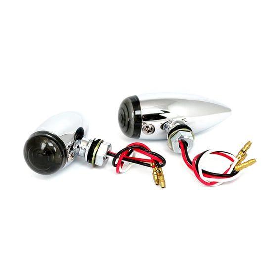 Micro bullet LED taillight set. Chrome. Smoke lens
