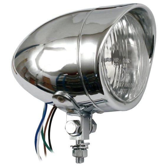 Long bullet 4" H4 headlamp. with visor. Chrome